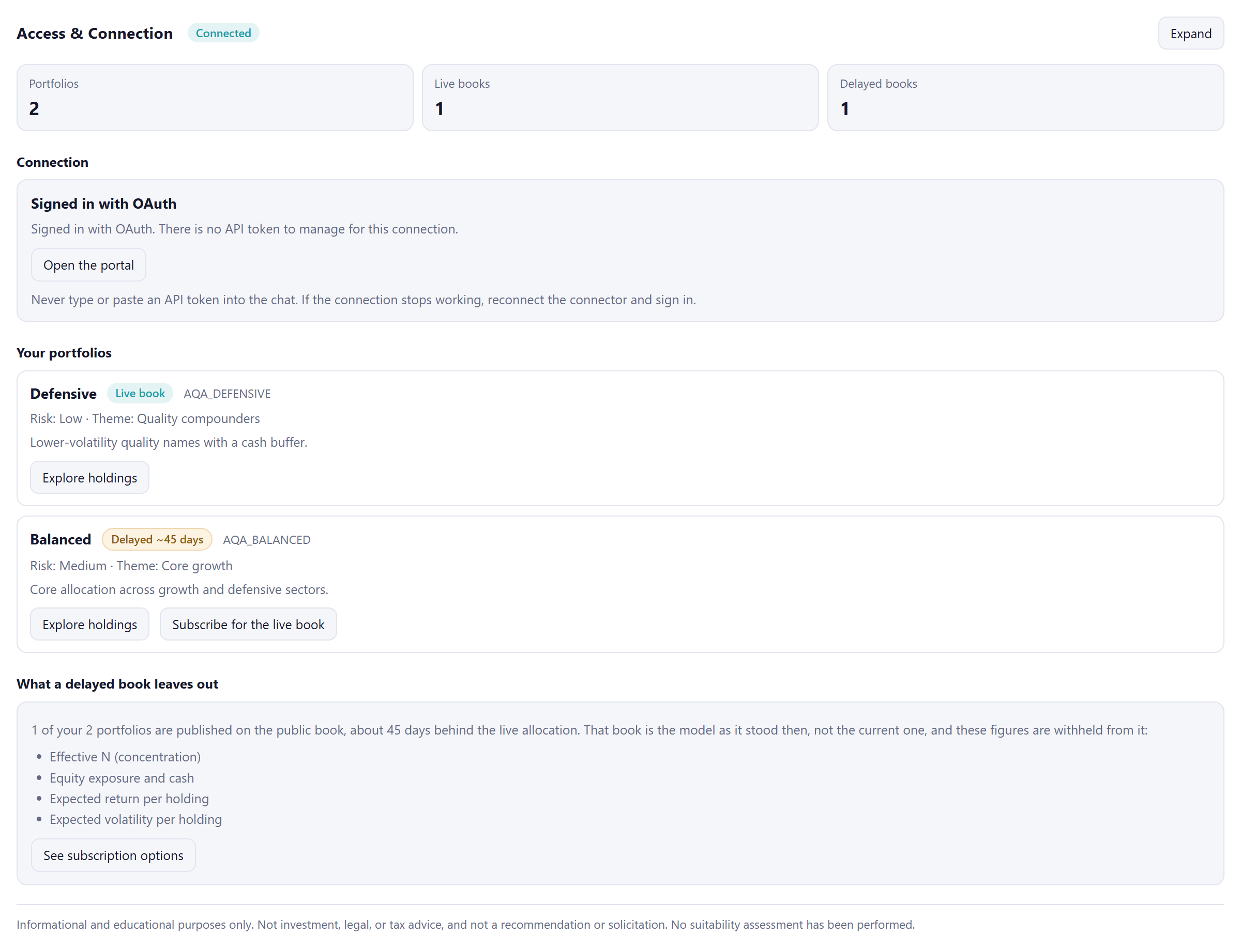 Access & Connection panel — What your subscription shows you, and what it doesn't.